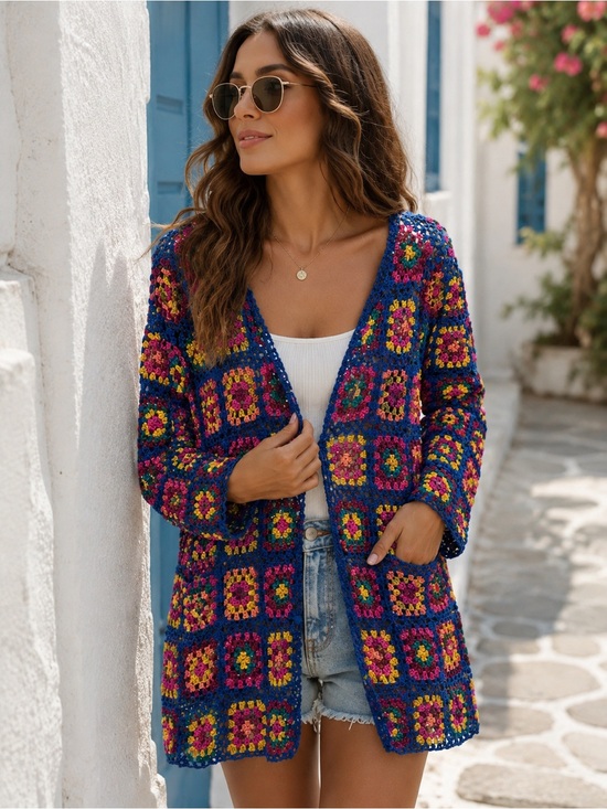 FARM Rio Sweaters - FARM Rio NWT Sequin Blue Multicolor Crochet Kimono Cardigan